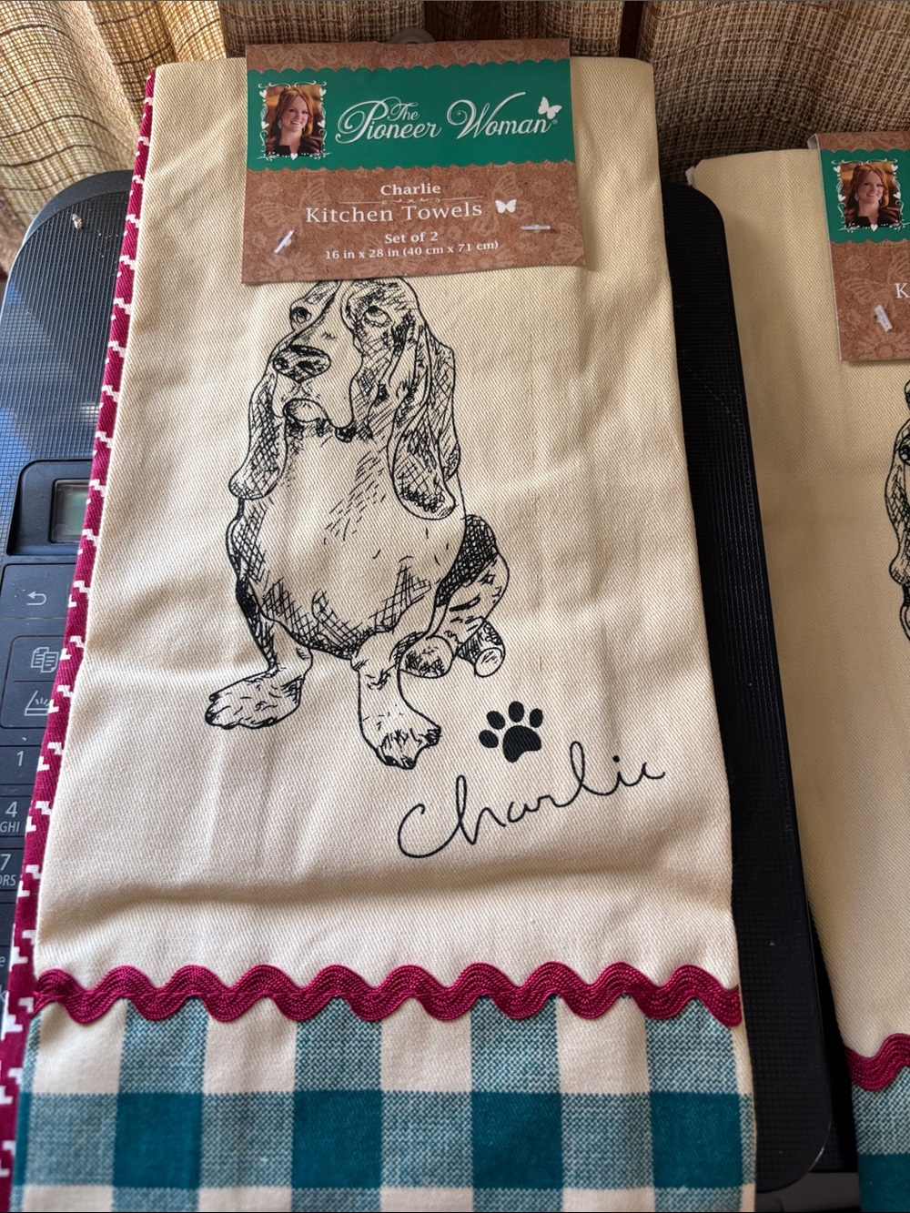 The Pioneer Woman Charlie Dog Kitchen Towels - Cream, Teal, Burgundy